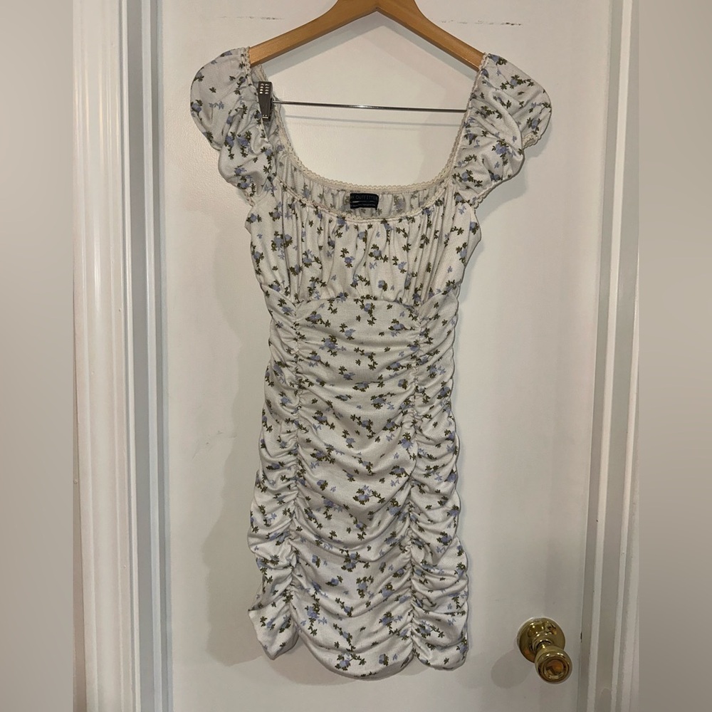 Floral Ruched White Dress